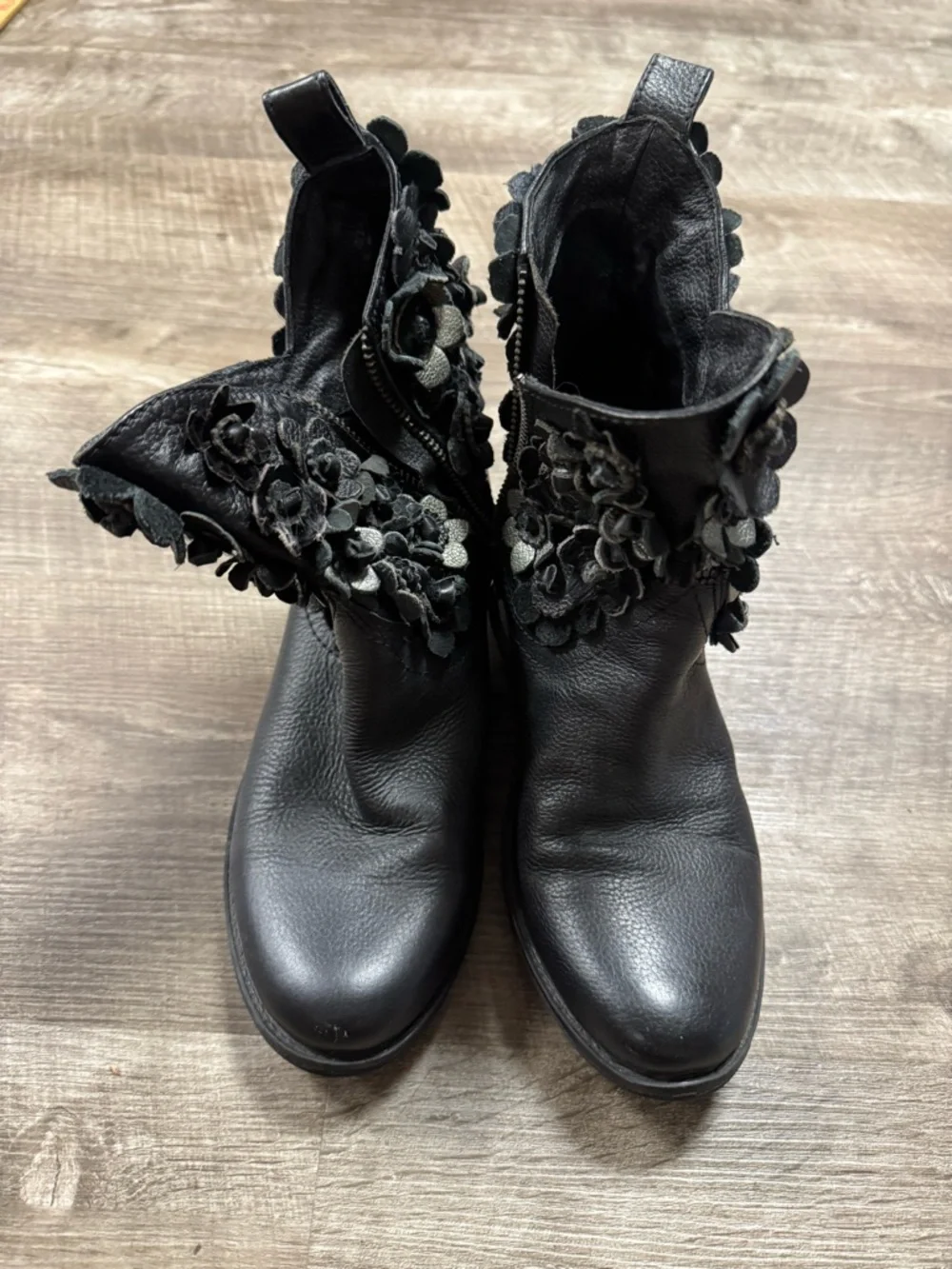 Sheridan Mia Black Leather Floral Ankle Boots Size 38